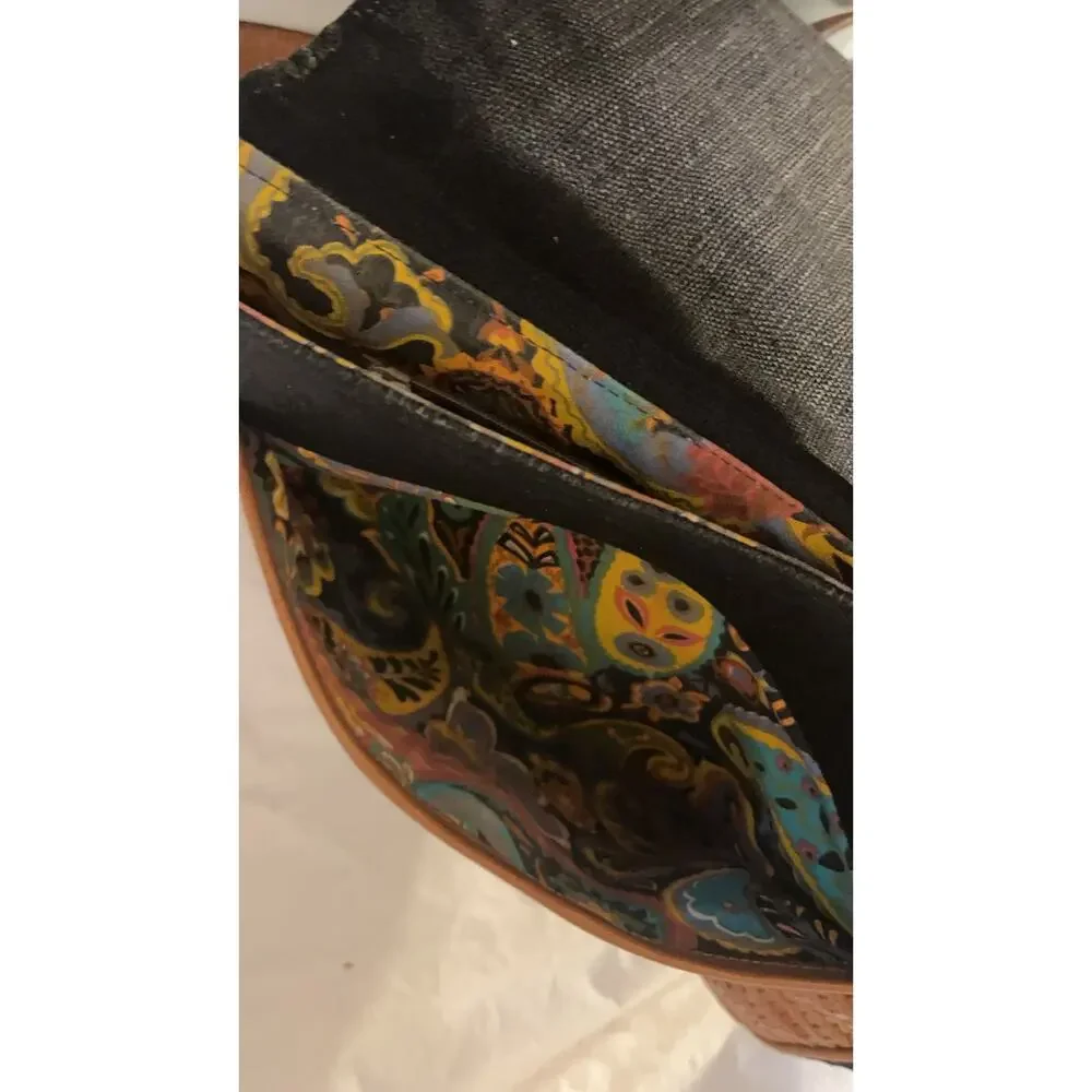 Vintage Tribout Crossbody Bag -Leather and canvas/Jeans Black and Brown